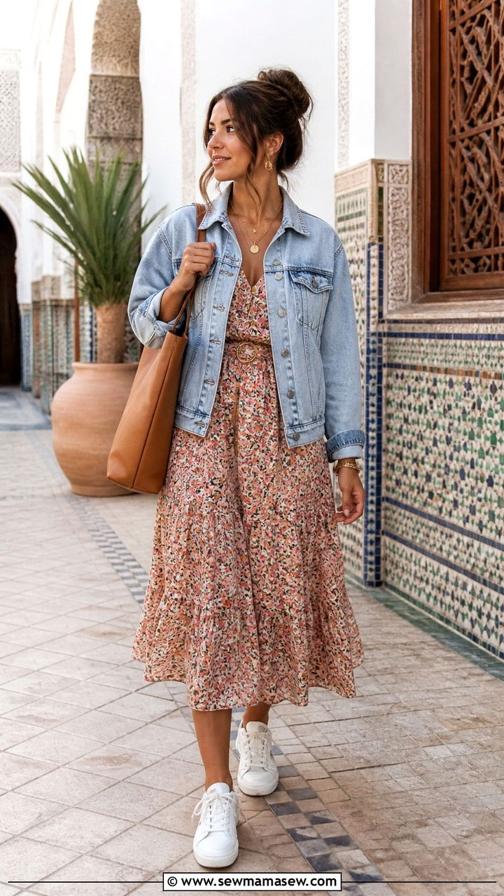 Black Palazzo Pants With A Silk Tank And Printed Kimono - 40 Marrakech outfit ideas
