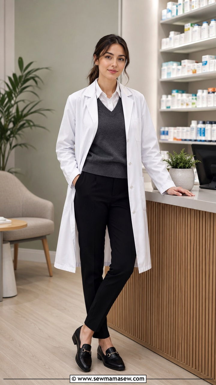 Black Pants with Grey Sweater Vest Pharmacist Outfit - 25 Pharmacist outfit ideas