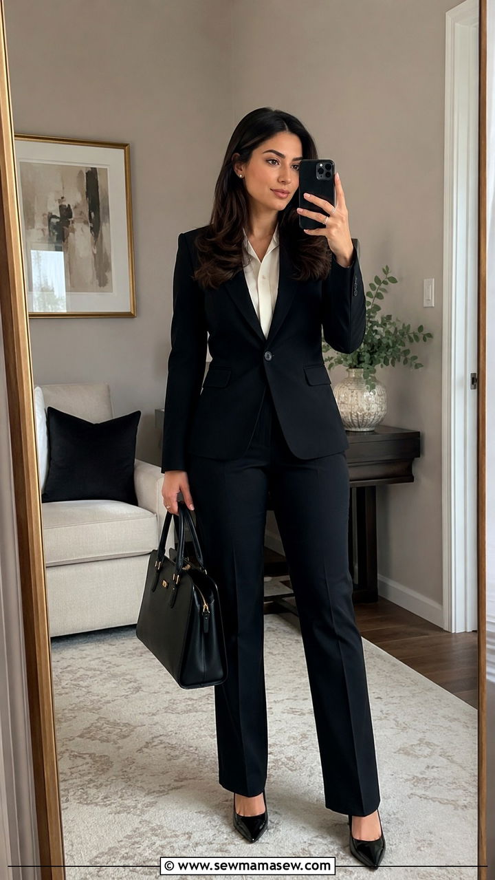 Black Pantsuit for MBA Interview - 30 MBA student outfit ideas