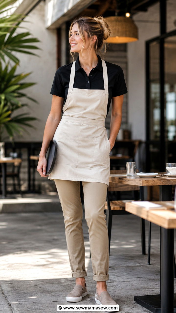Black Polo Shirt With Khaki Chinos And Slip On Sneakers - 25 Restaurant server outfit ideas
