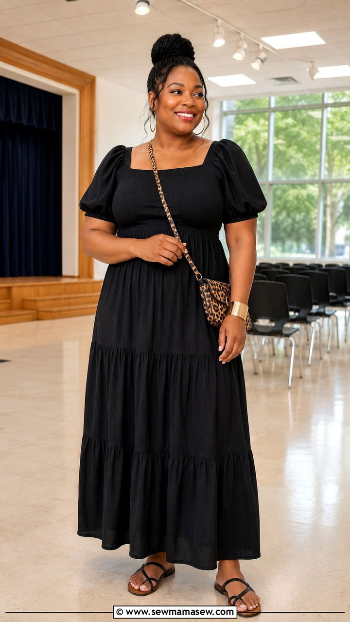 Black Puff Sleeve Maxi Dress Teacher Outfit - 30 Teacher outfits plus size