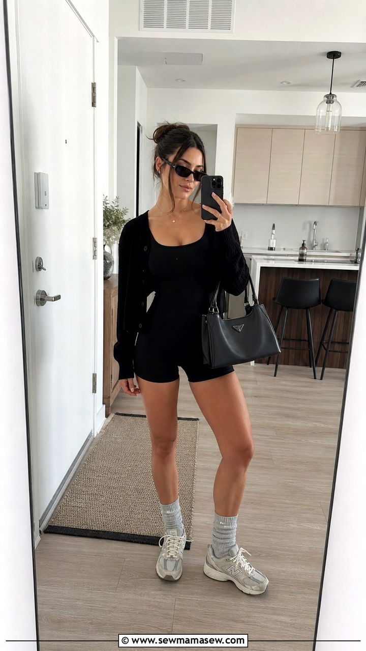 Black Romper and Shrug with Sneakers Outfit - 40 running errands outfit ideas