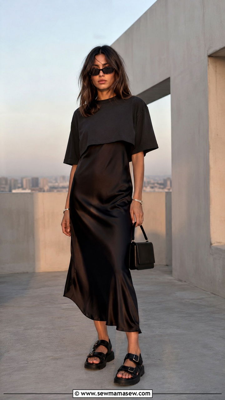 Black Satin Slip Dress Mysterious Summer Outfit - 30 Mysterious summer outfit ideas