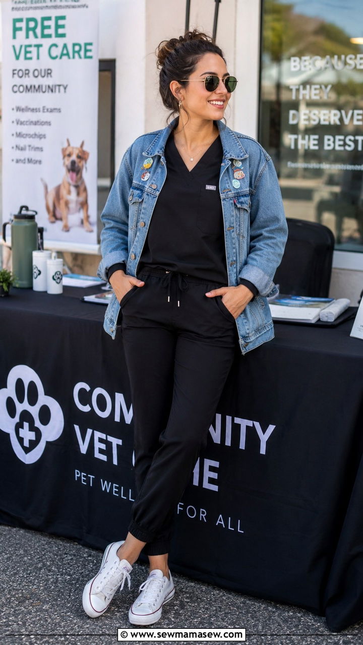 Black Scrubs With Denim Jacket - 25 Veterinarian outfit ideas