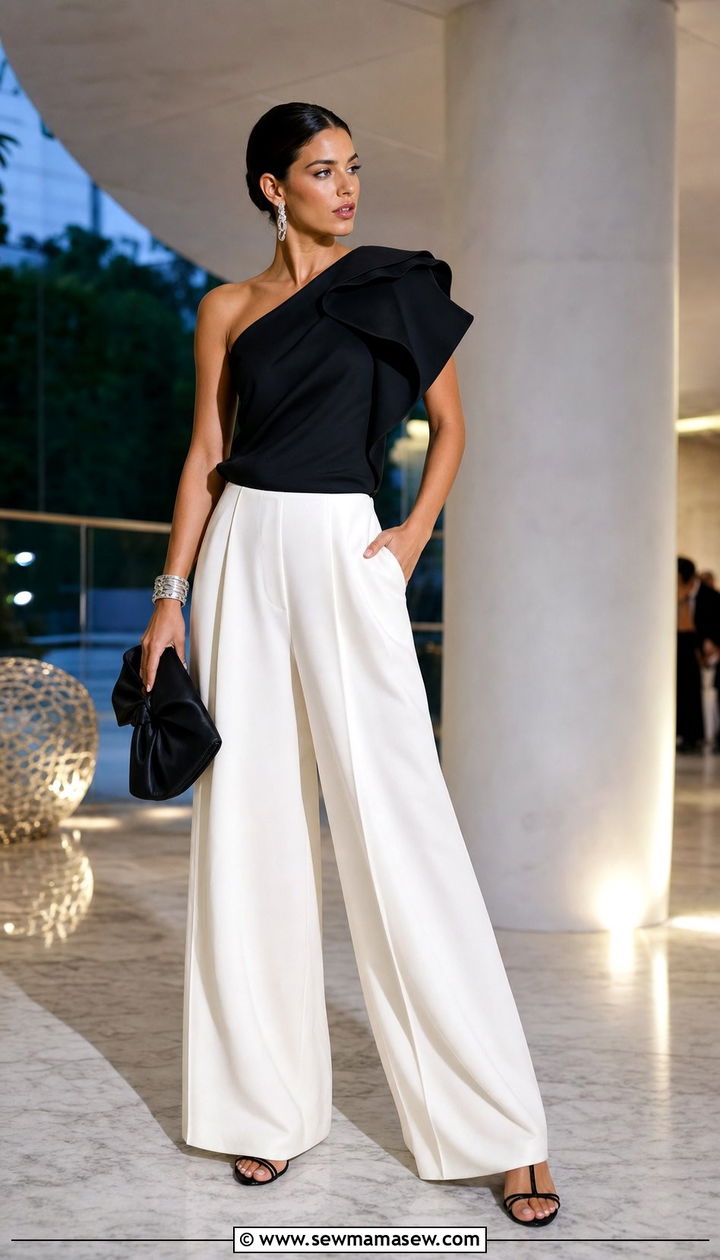 Black Sculptural Top And Ivory Trouser Outfit - 25 spring summer 2026 outfits classy