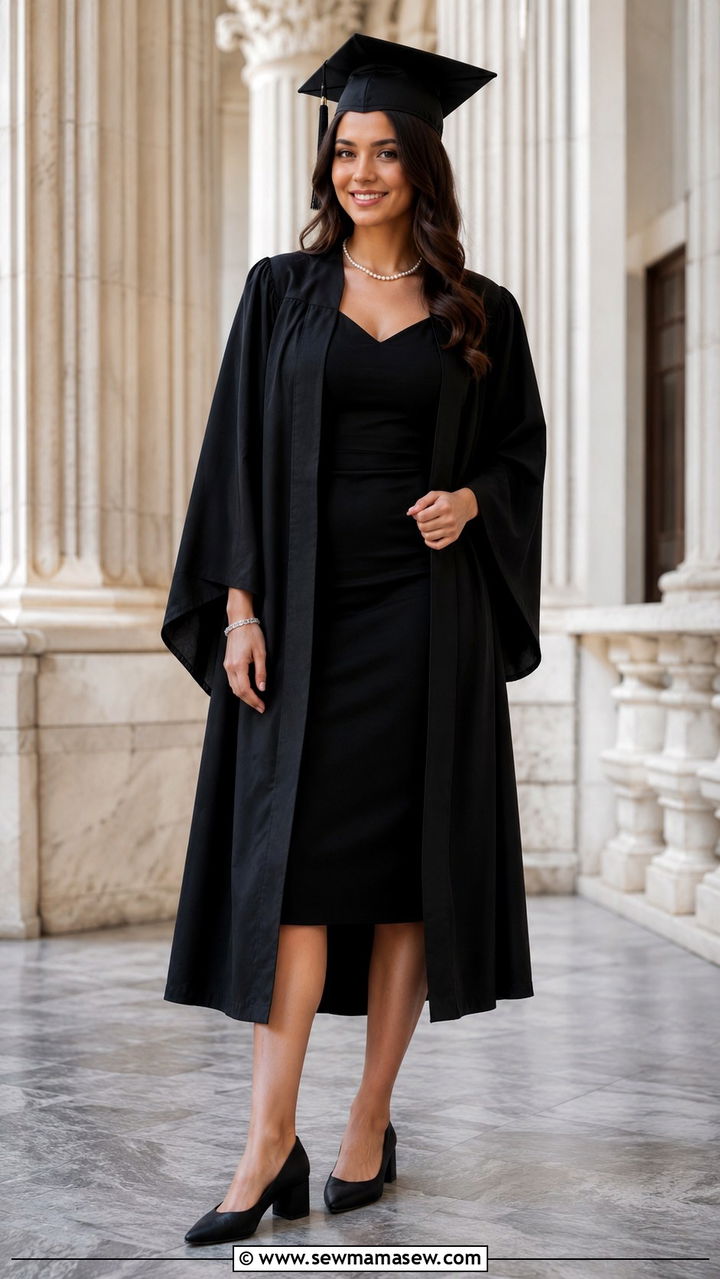 Black Sheath Dress Under Cap and Gown - 25 Nursing school graduation outfit ideas