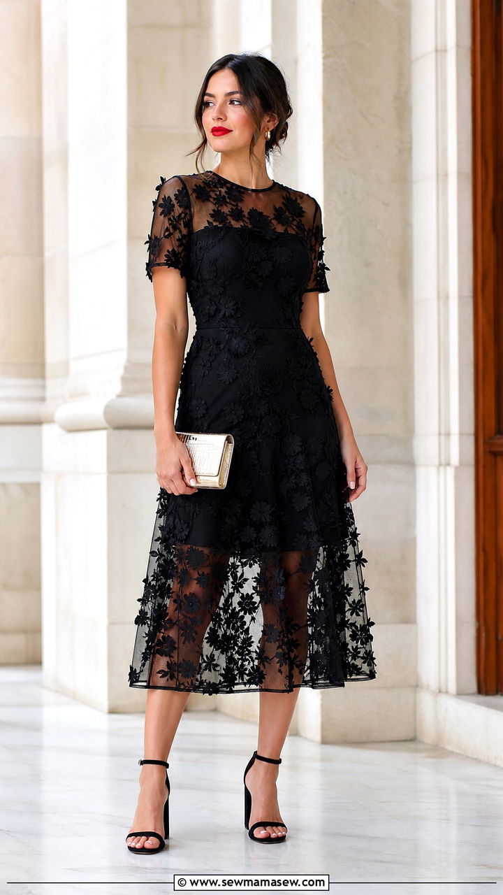 Black Sheer Floral Dress for Evening Ceremony - 35 Graduation outfits for guests