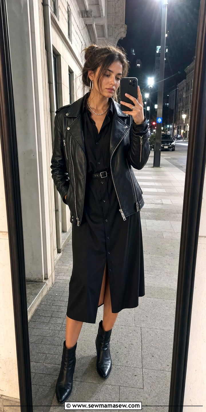 Black Shirt Dress With Leather Jacket - 25 Shirt dress outfit ideas with a jacket