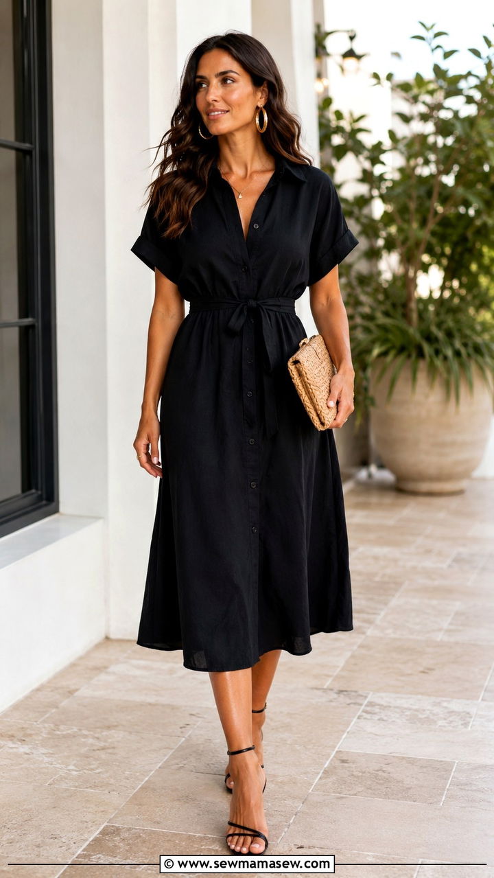 Black Shirt Dress With Strappy Heels And Hoops - 30 Shirt dress outfit ideas for summer