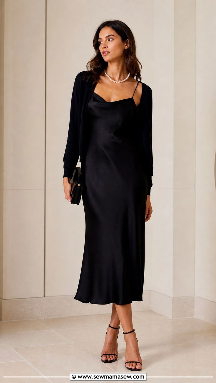 Black Silk Slip Dress With Pearls Outfit - 40 Old money outfit ideas