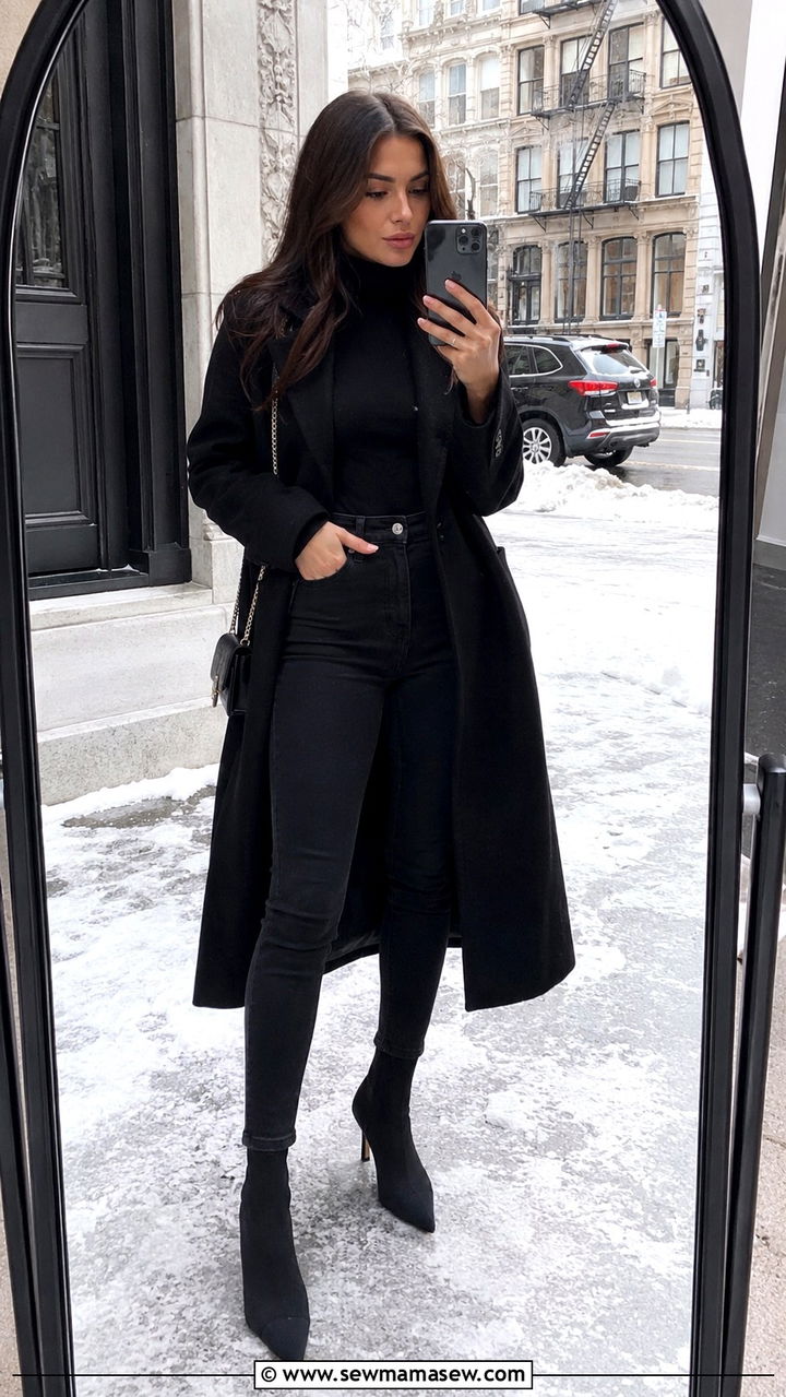 Black Skinny Jeans with Black Heeled Booties - 30 Outfit ideas for long legs