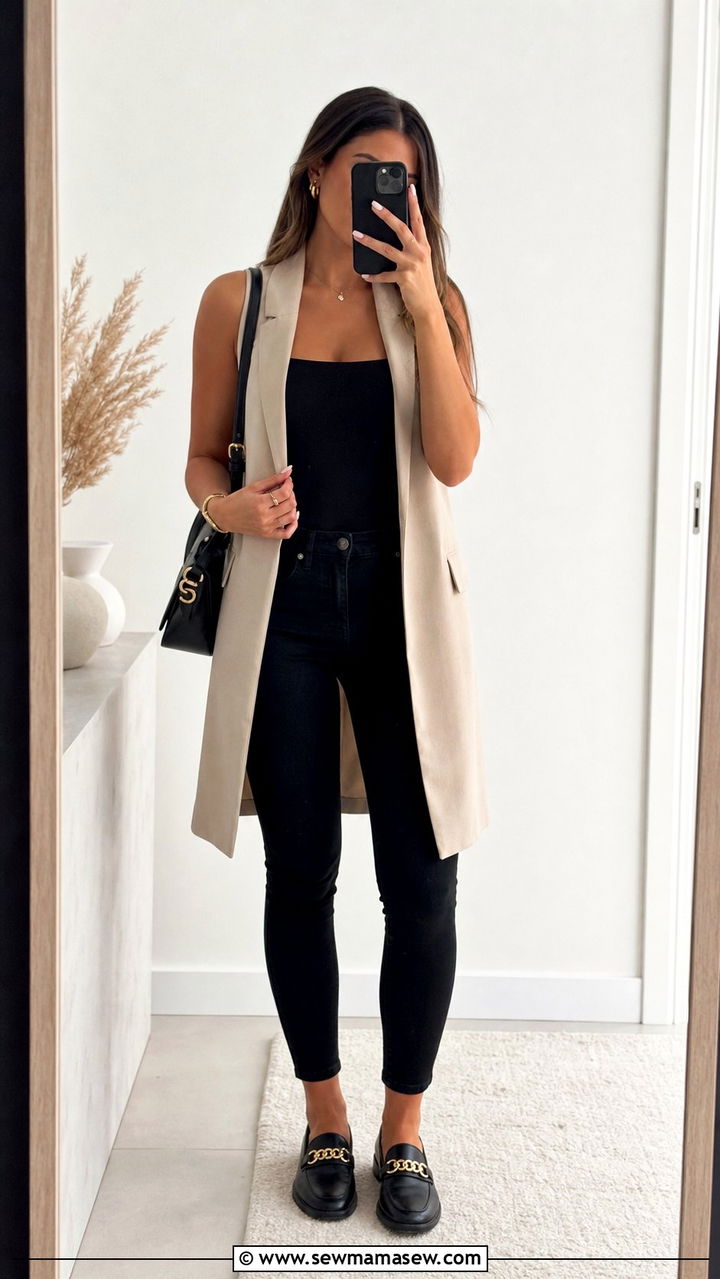 Black Skinny Jeans with Bodysuit and Chain Loafers - 25 Skinny jeans outfit ideas with loafers