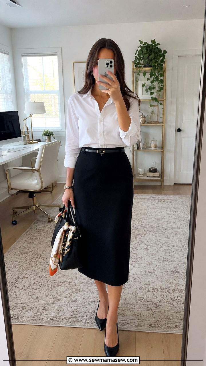 Black Skirt with White Button Down - 30 Business casual outfits for Mondays