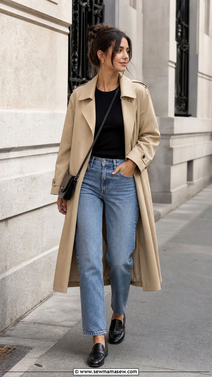 Black Sleeveless Top and Trench Coat Outfit - 30 clean girl outfits to copy