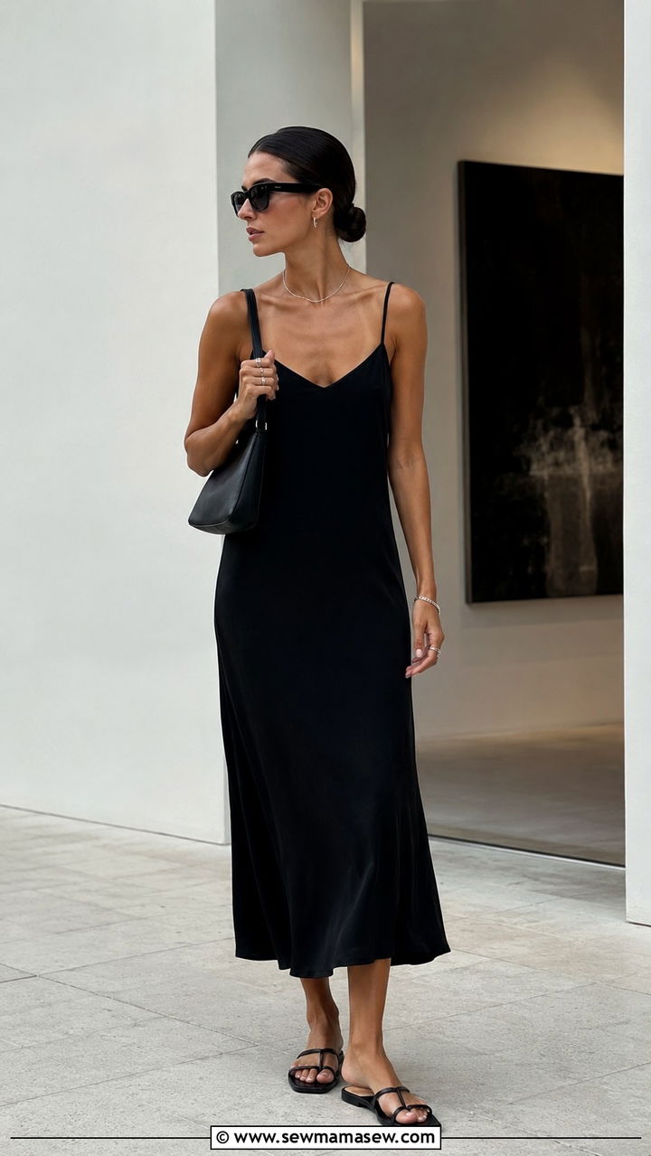 Black Slip Dress All Black Minimal Look - 30 Slip dress outfit ideas for summer
