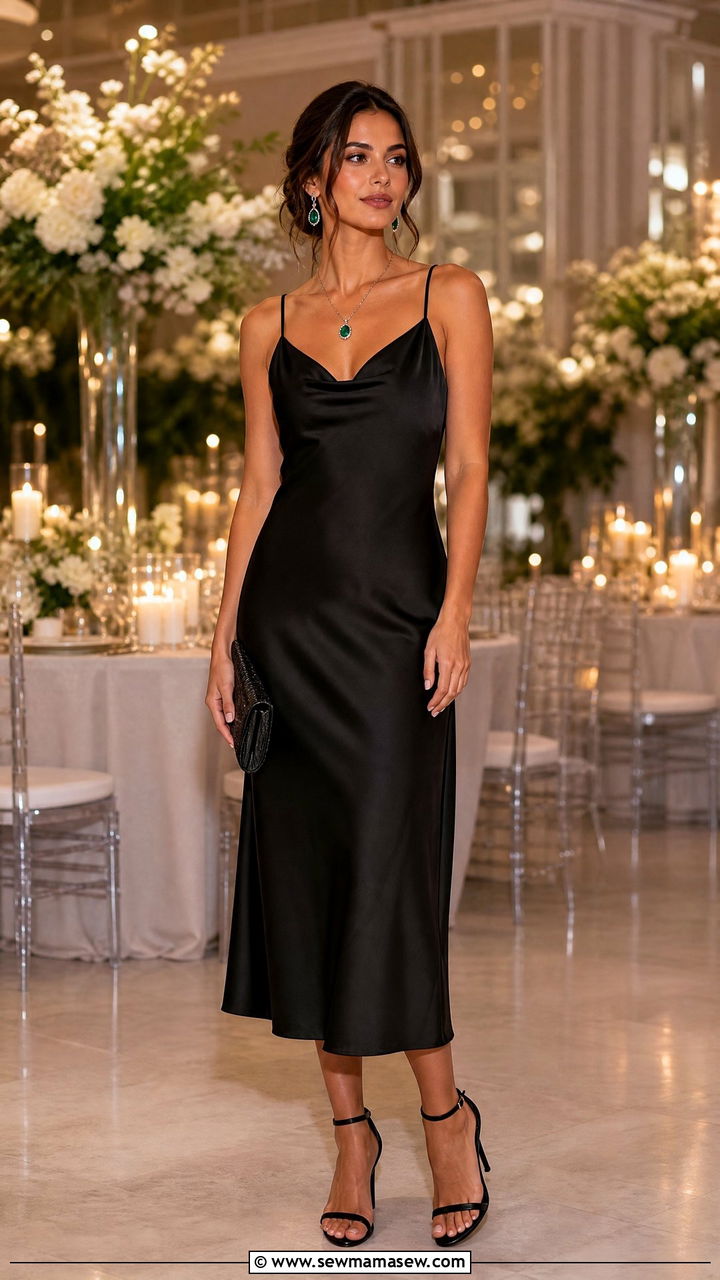 Black Slip Dress with Emerald Jewelry - 30 Emerald and black outfit ideas