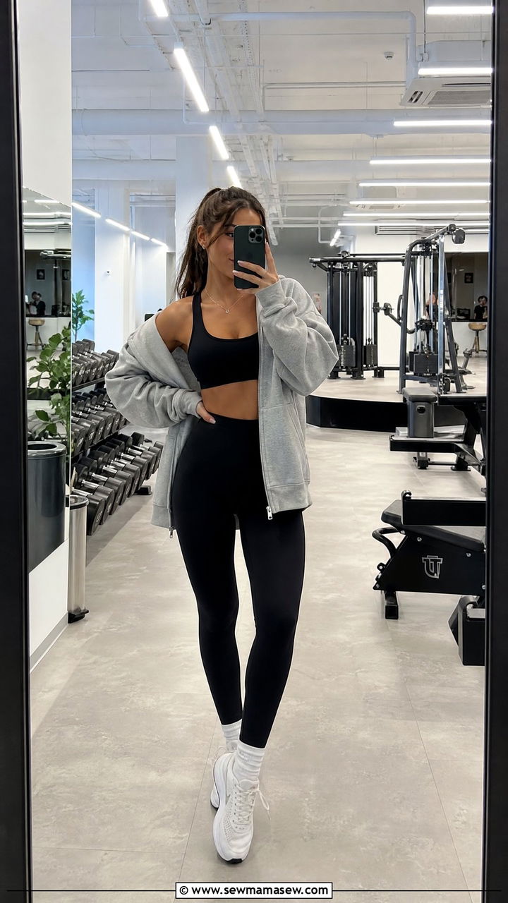 Black Sports Bra and High Waisted Leggings Gym Outfit - 25 Gym outfit ideas upper body day