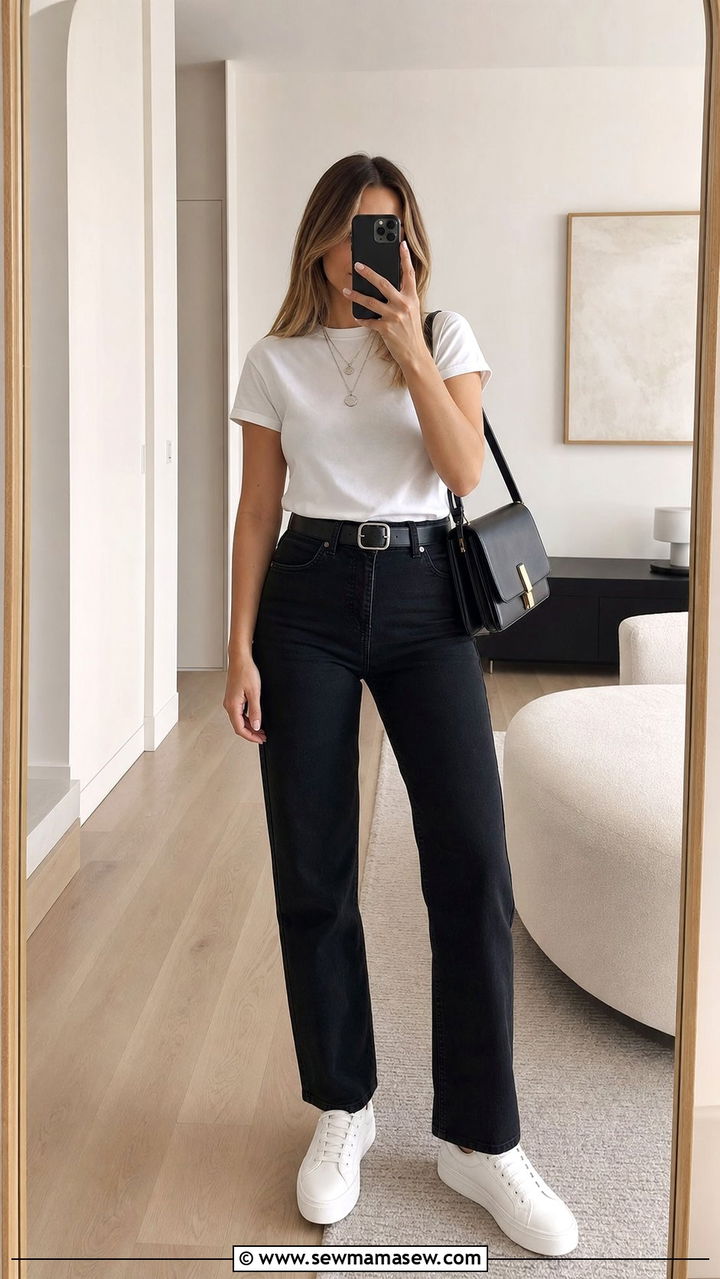 Black Straight Leg Jeans With White Sneakers - 25 Straight leg jeans outfit ideas with white sneakers