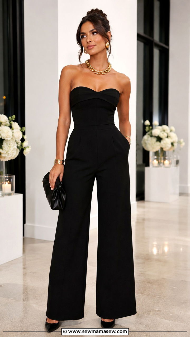 Black Strapless Jumpsuit With Gold Accessories Outfit - 25 Quiet luxury dupes outfit ideas