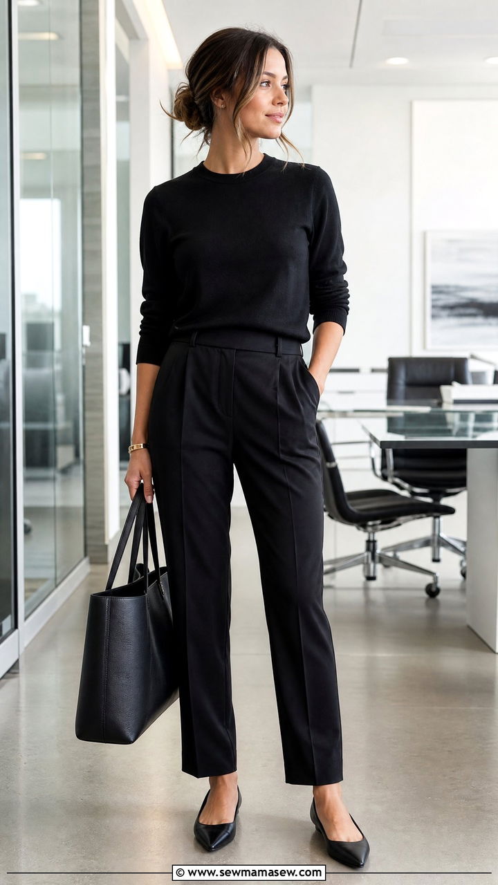 Black Suit Pants and Black Sweater - 30 Summer capsule wardrobe for work
