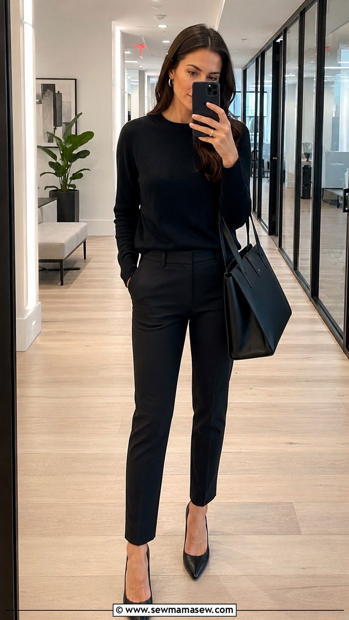 Black Suit Pants with Black Sweater - 30 Business casual outfits pinterest