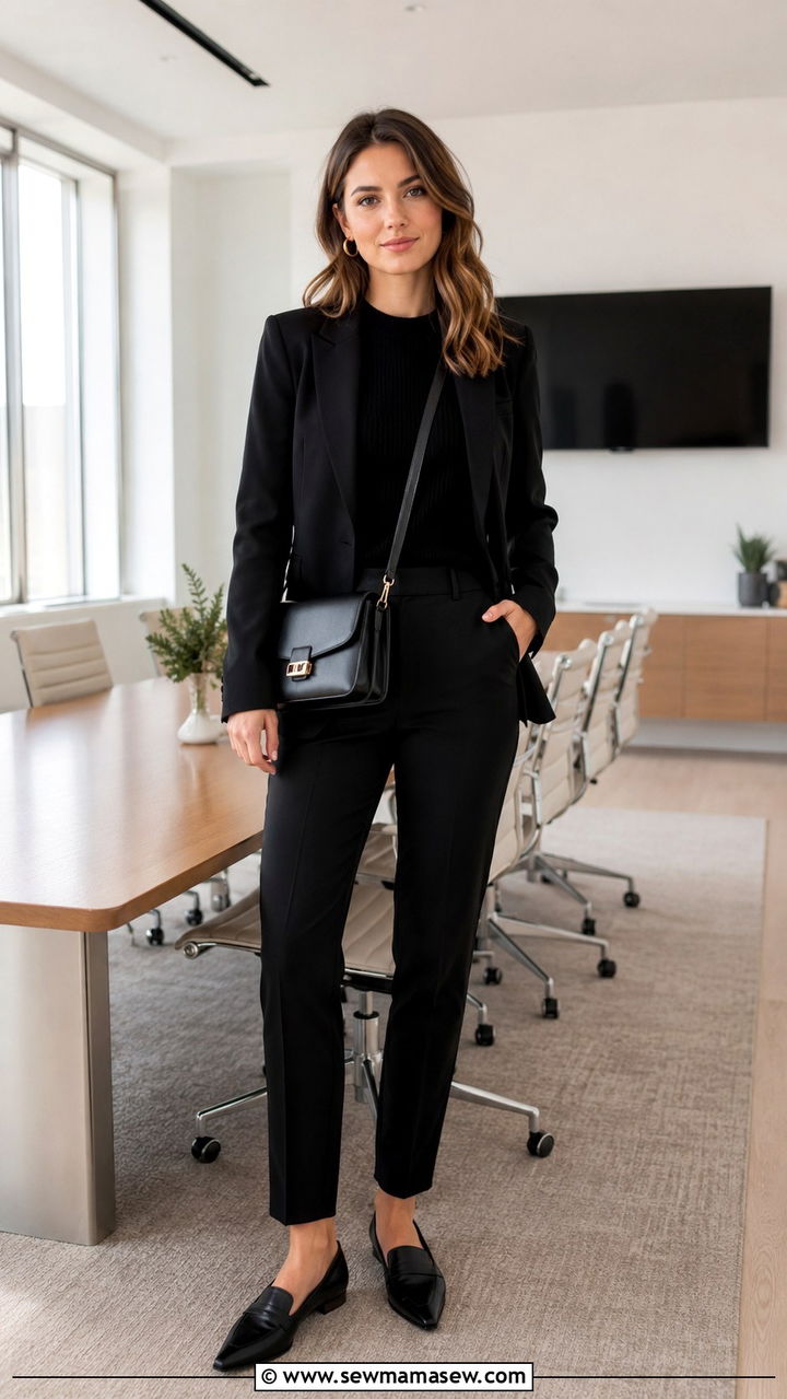 Black Suit Pants with Black Sweater Outfit - 30 Networking event outfit ideas