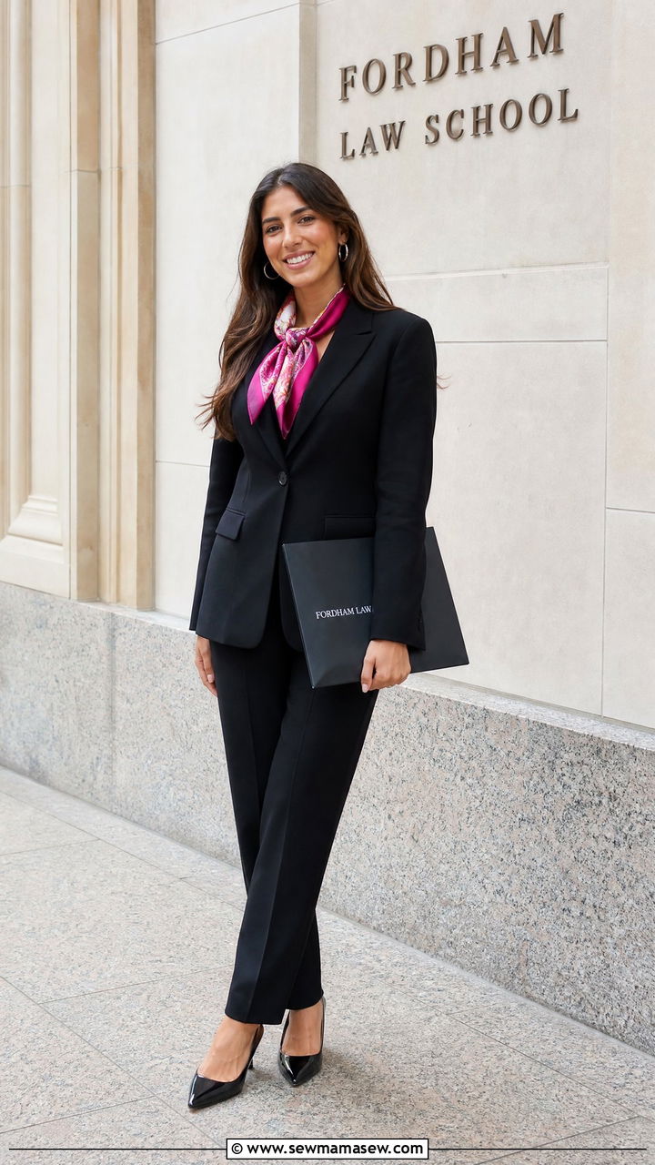 Black Suit With Colorful Silk Scarf Graduation Look - 25 Law school graduation outfits