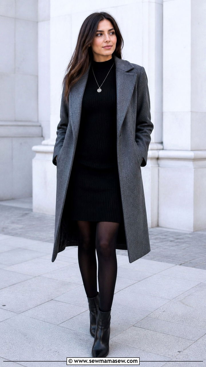 Black Sweater Dress With Ankle Boots - 40 sweater dress outfit ideas