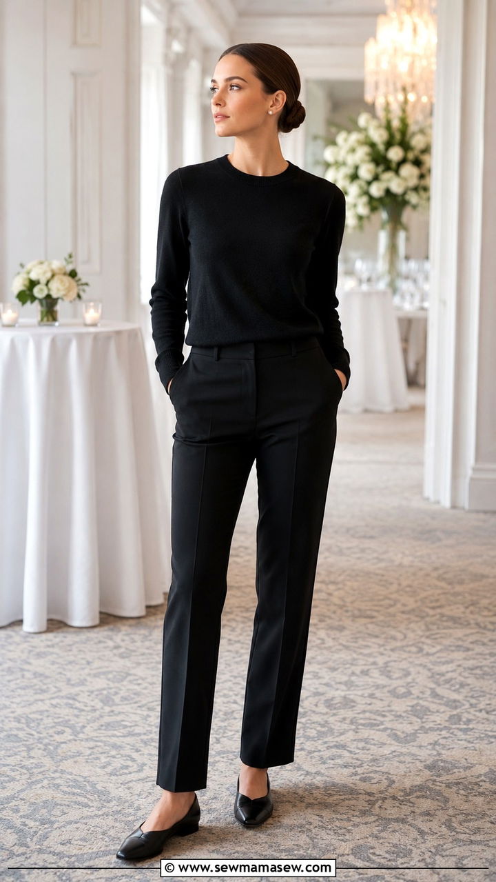 Black Sweater With Tailored Trousers Event Staff Outfit - 20 Hospitality work outfit ideas