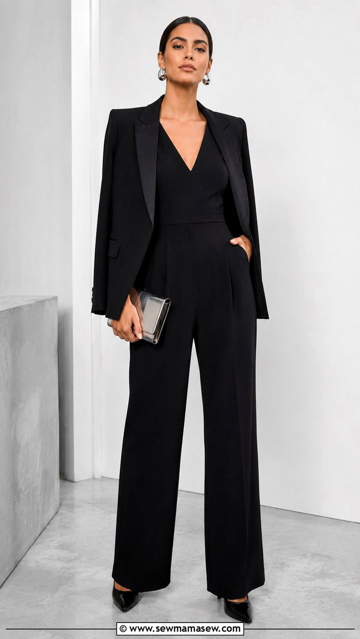 Black Tailored Jumpsuit with Structured Blazer - 30 chic job interview outfits for women