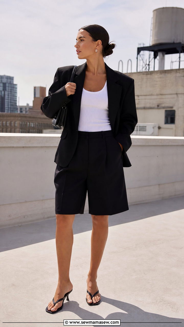 Black Tailored Shorts And Blazer Set Outfit - 30 Matching set outfit ideas clean girl