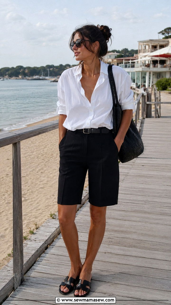 Black Tailored Shorts and White Button Down Spring 2026 - 30 Spring quiet luxury outfits 2026