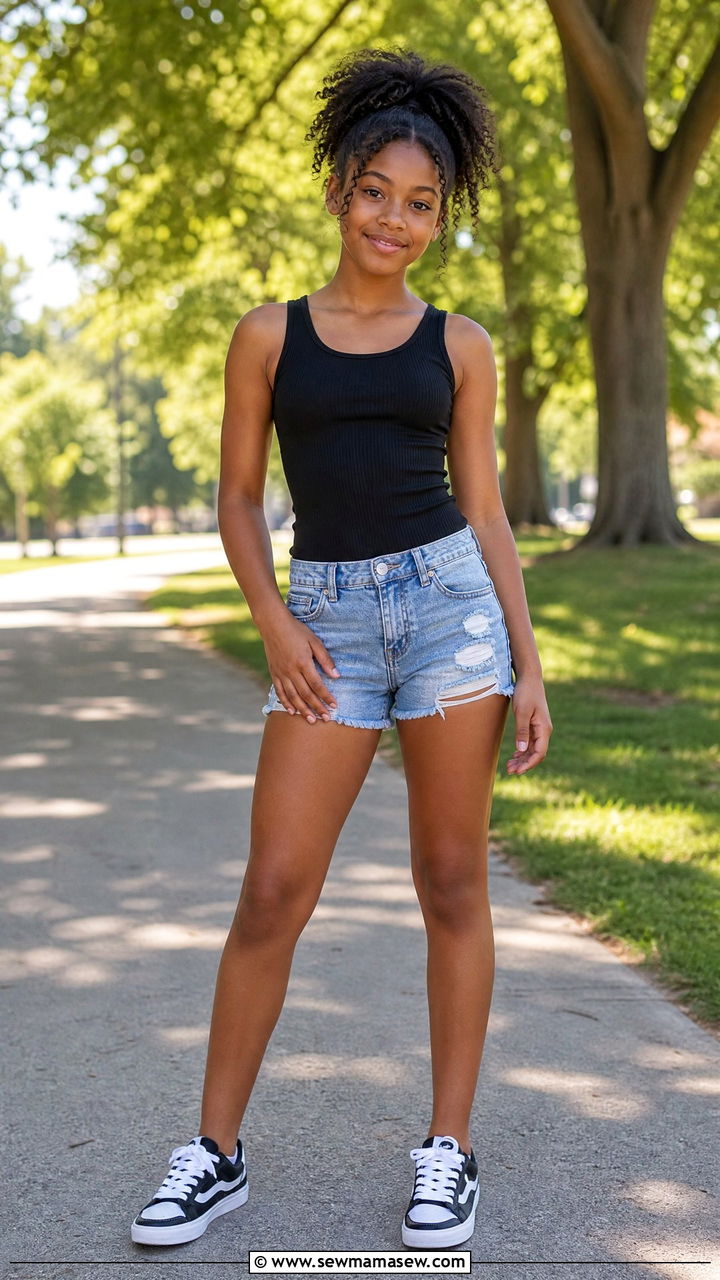 Black Tank And Distressed Denim Shorts Outfit - 25 Tween outfit ideas 2026