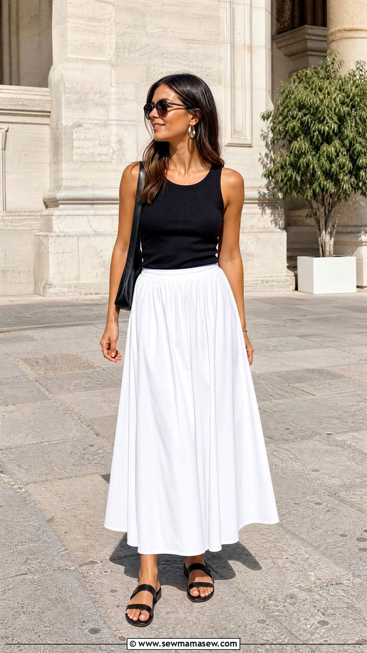 Black Tank And Poplin Maxi Skirt Outfit - 30 Summer capsule wardrobe minimalist