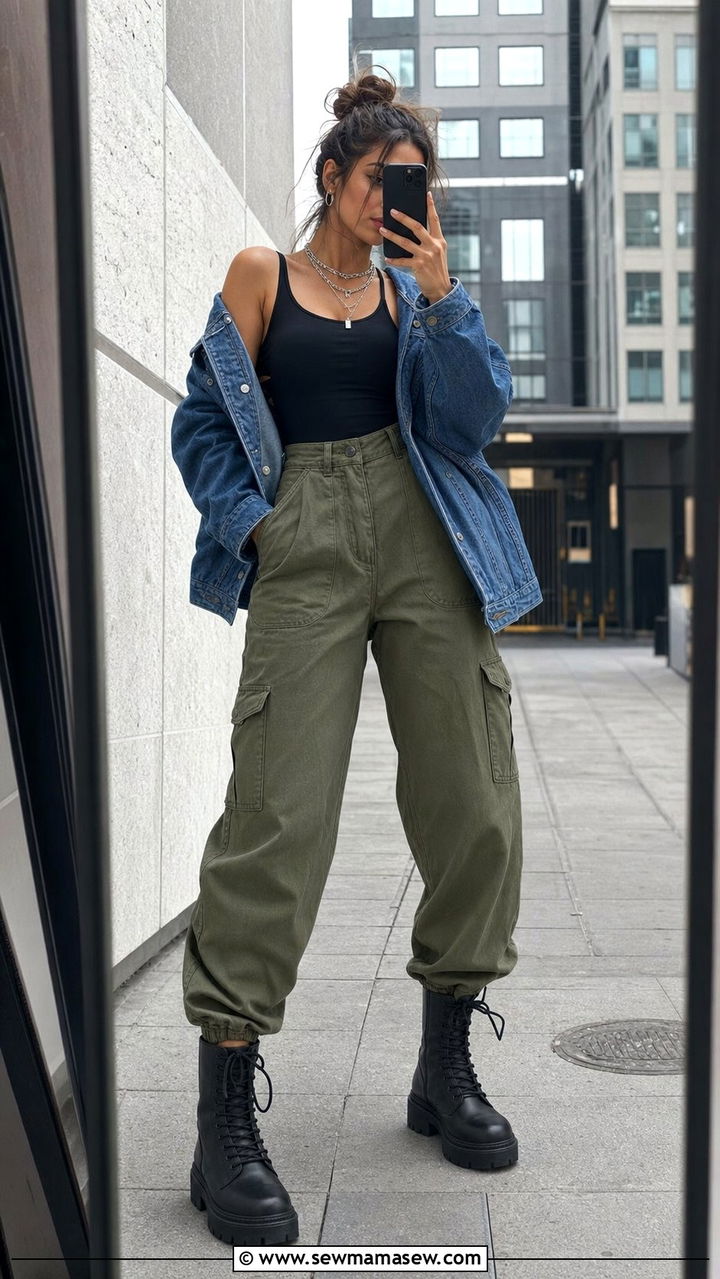 Black Tank Top With Cargo Pants And Combat Boots - 25 spring black tank top outfit ideas