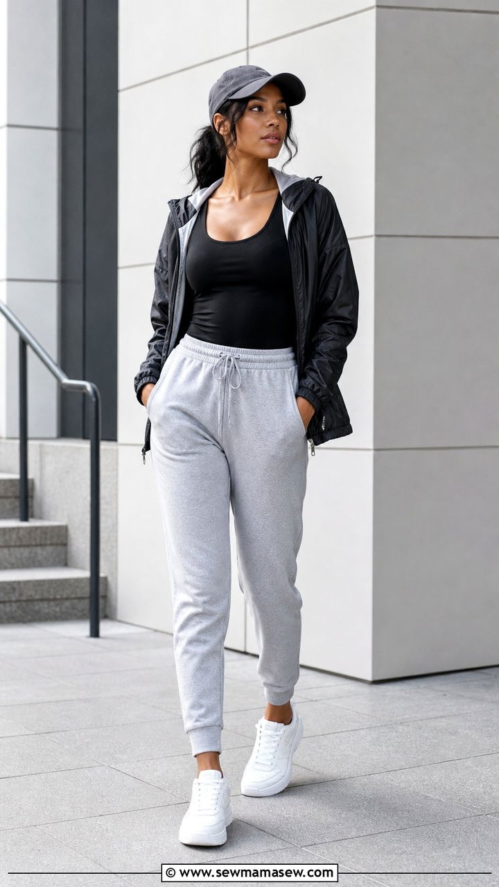 Black Tank Top With Joggers And A Baseball Cap - 25 spring black tank top outfit ideas