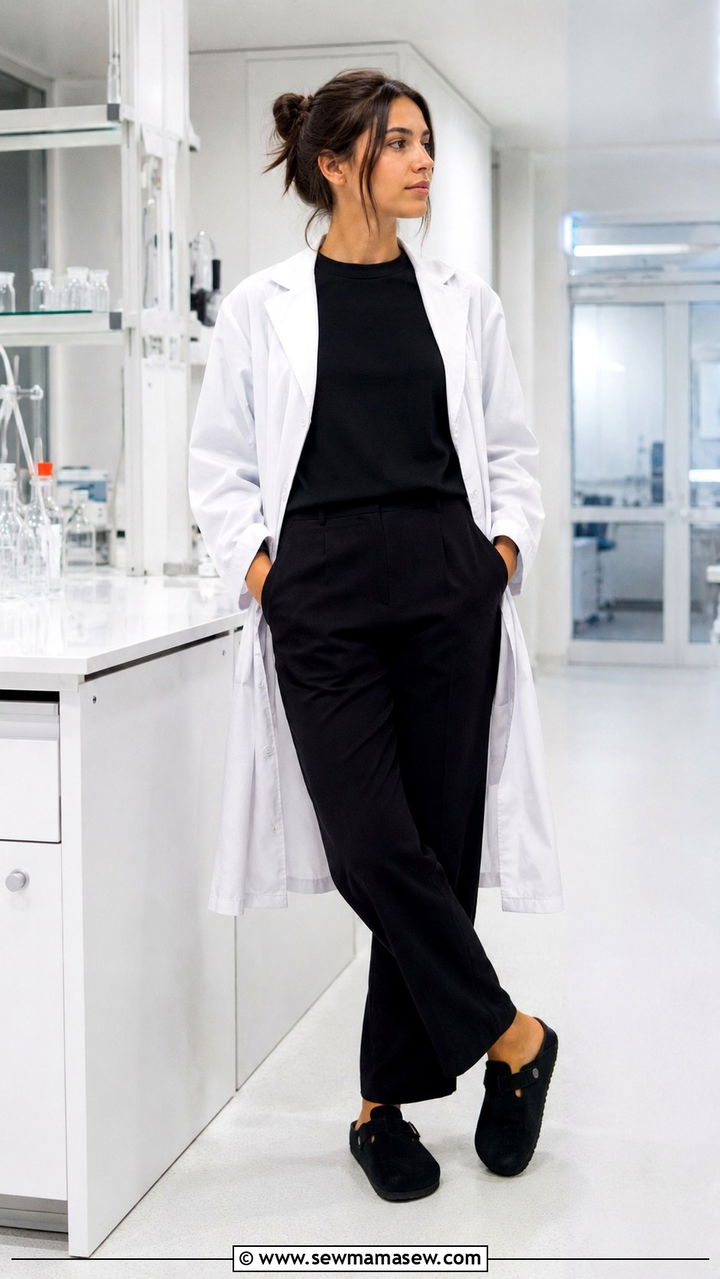 Black Tee and Birkenstock Clogs Lab Outfit - 25 Researcher outfit ideas