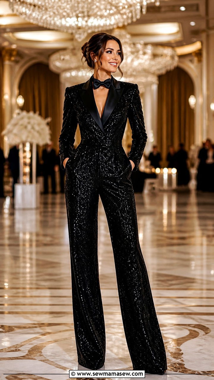 Black Tie Formal Jumpsuit With Sequin Embellishment - 40 Formal wedding guest outfits
