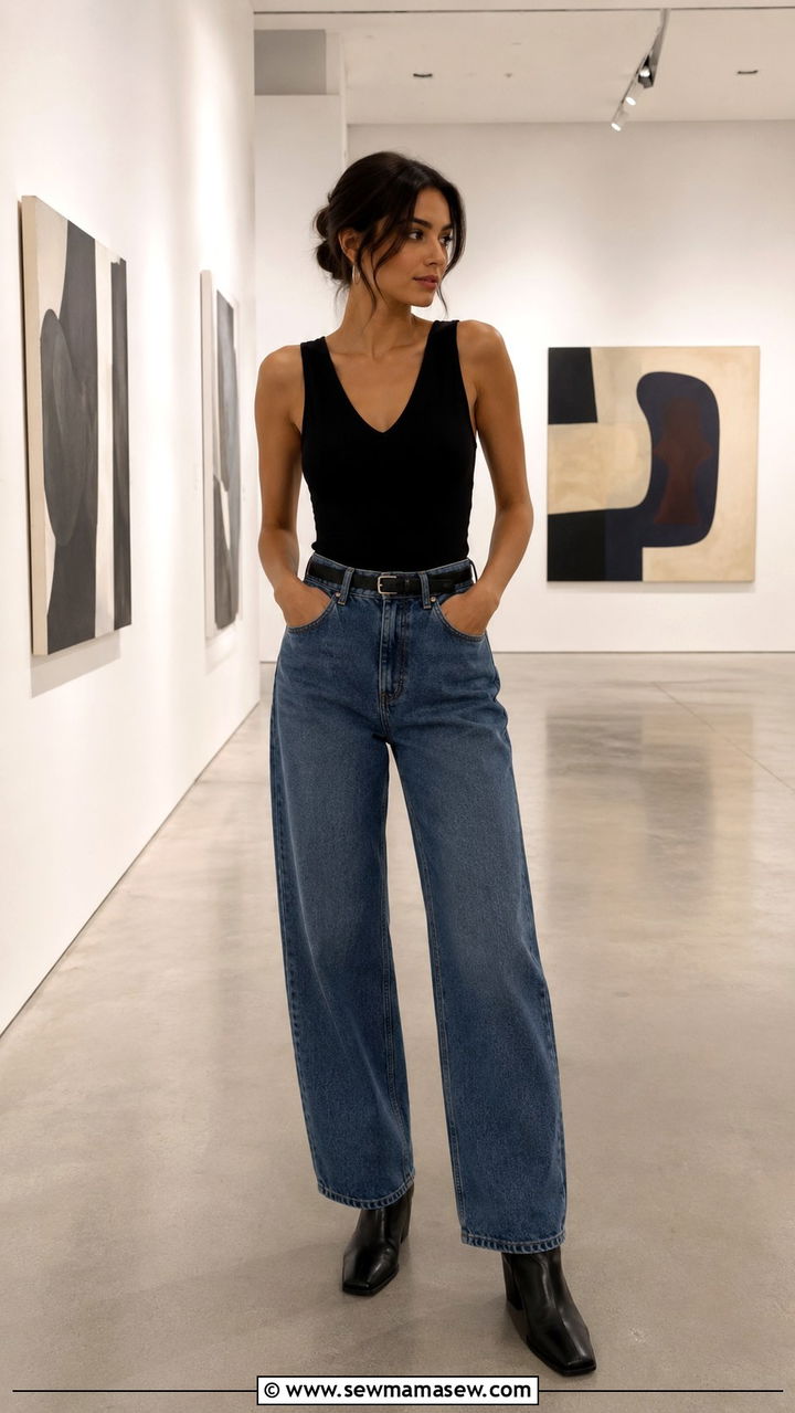 Black Top and Barrel Jeans Minimalist Outfit 2026 - 30 Minimalist outfit ideas 2026