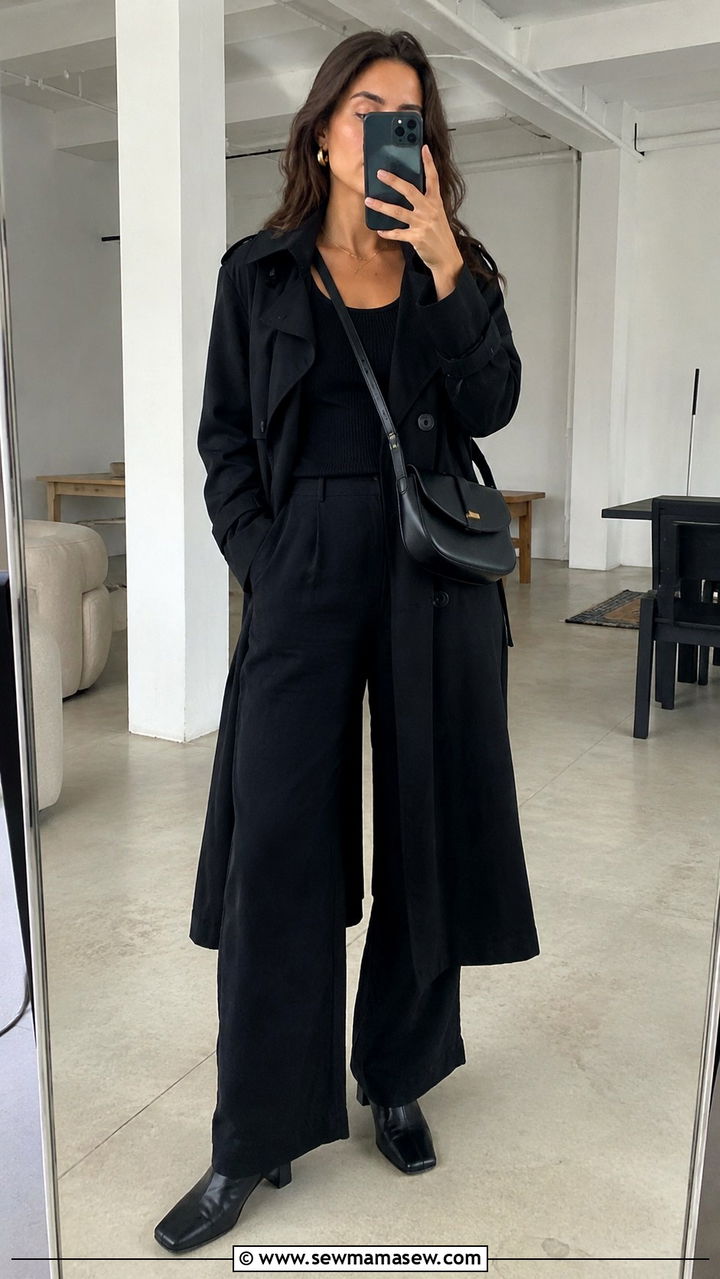 Black Trench Coat Black Linen Pants Outfit - 25 Wide leg linen pants outfit ideas with a trench coat