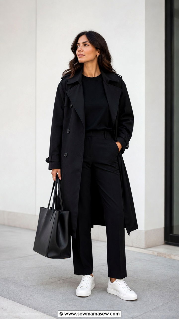 Black Trench Coat Outfit With AllBlack Pieces - 30 spring trench coat outfit ideas