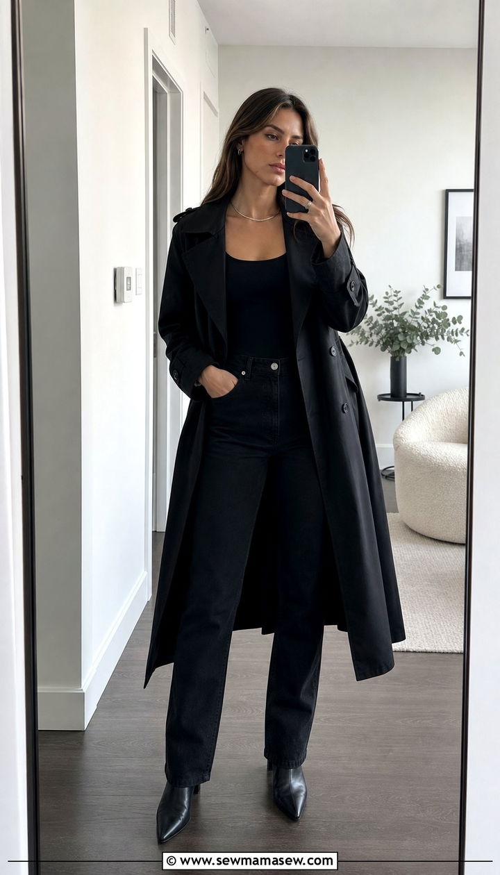 Black Trench Coat With Black Straight Leg Jeans - 25 Straight leg jeans outfit ideas with a trench coat