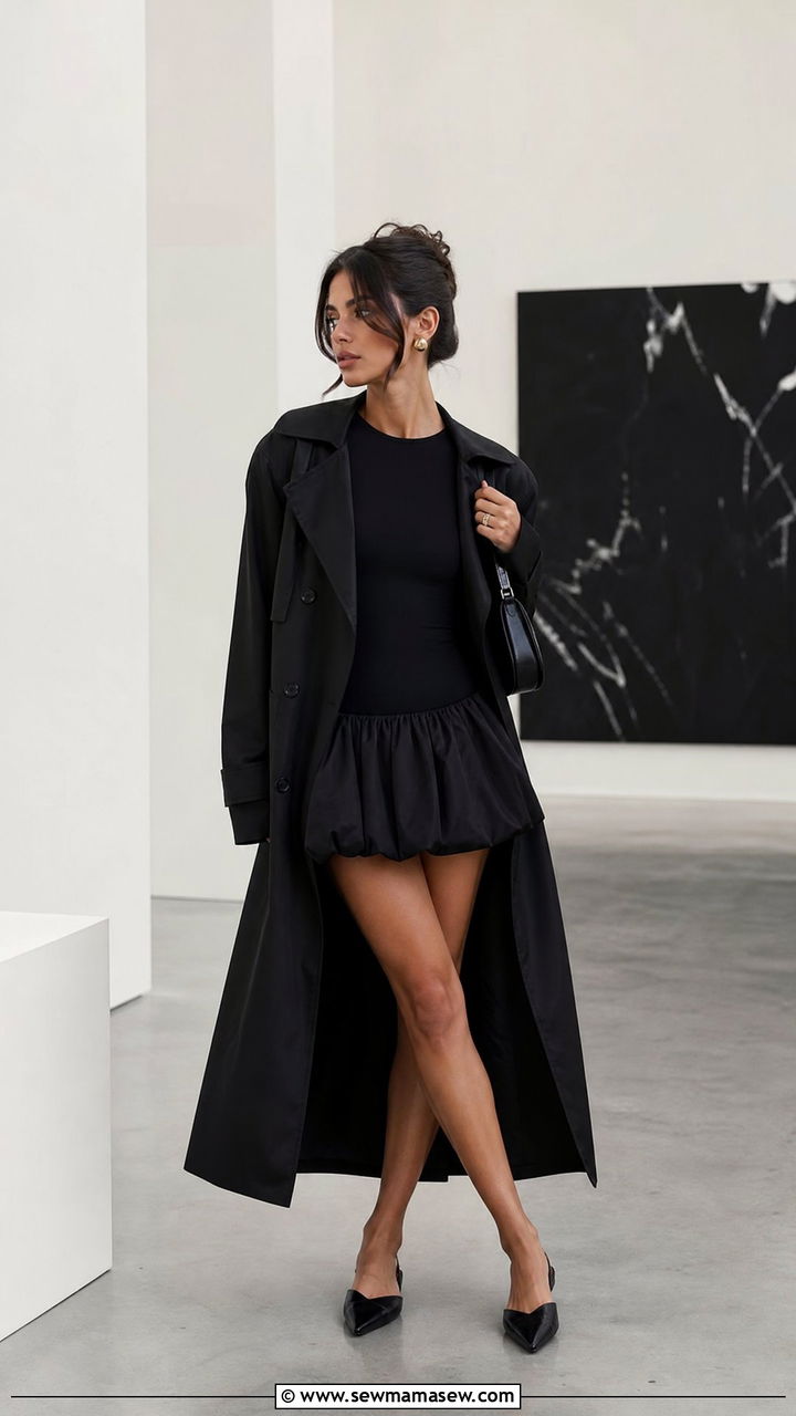 Black Trench Coat With Bubble Skirt - 25 Black trench coat outfit ideas with a skirt
