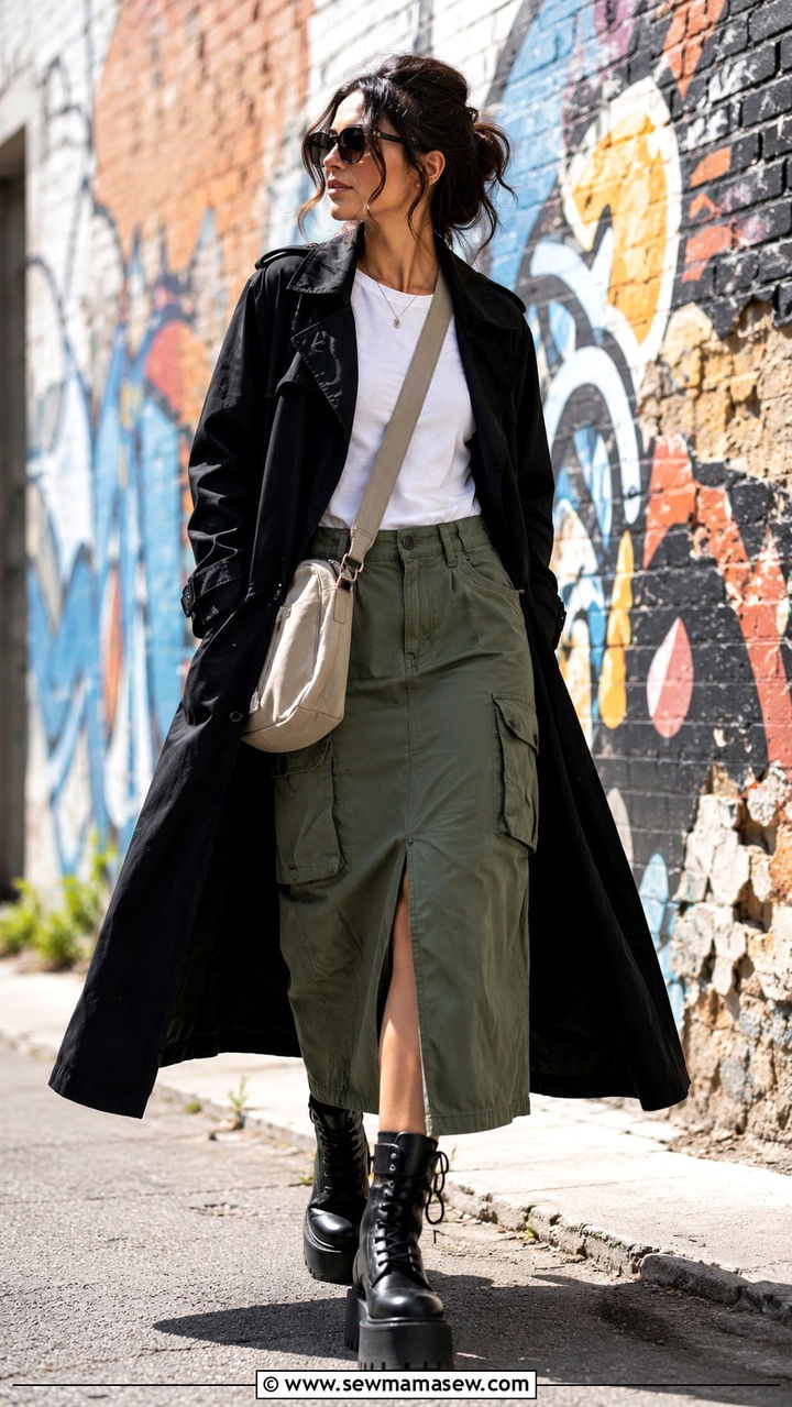 Black Trench Coat With Cargo Skirt - 25 Black trench coat outfit ideas with a skirt