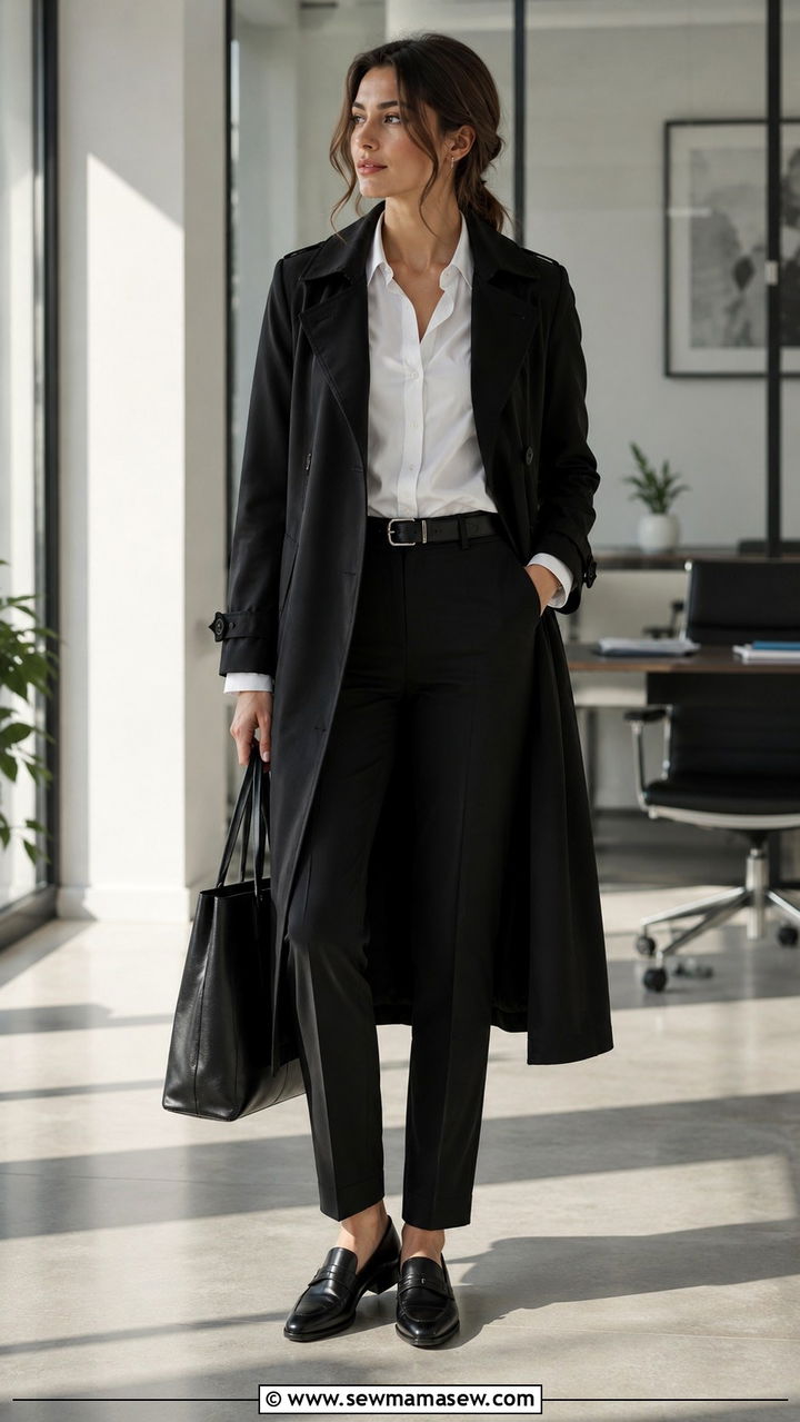 Black Trench Coat With Crisp White Shirt - 25 trench coat outfits 2026