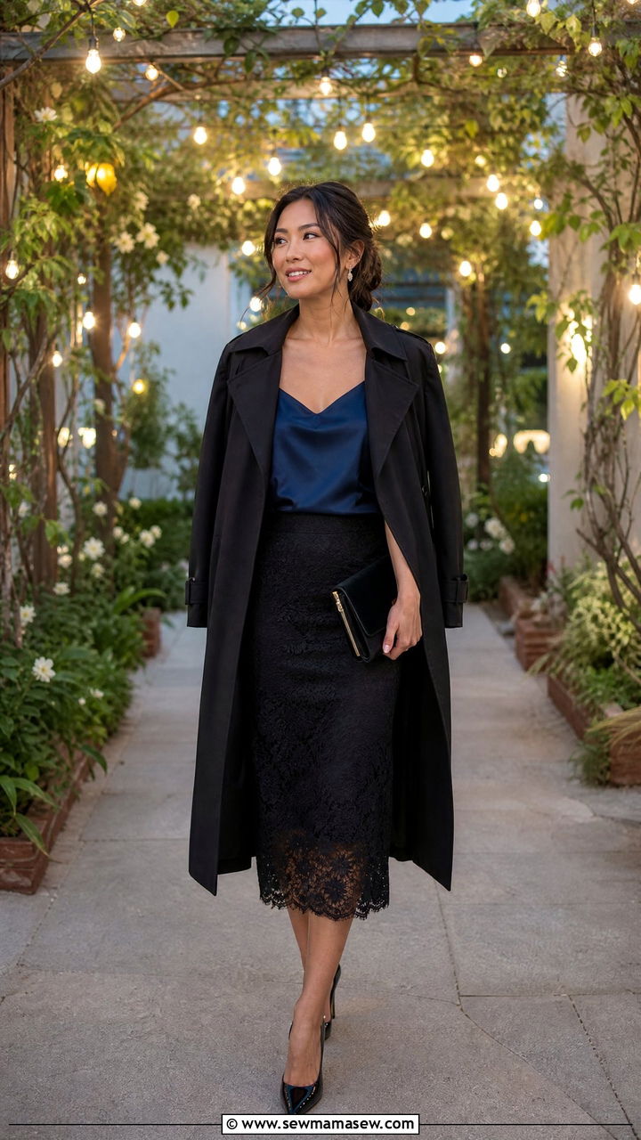 Black Trench Coat With Lace Skirt - 25 Black trench coat outfit ideas with a skirt