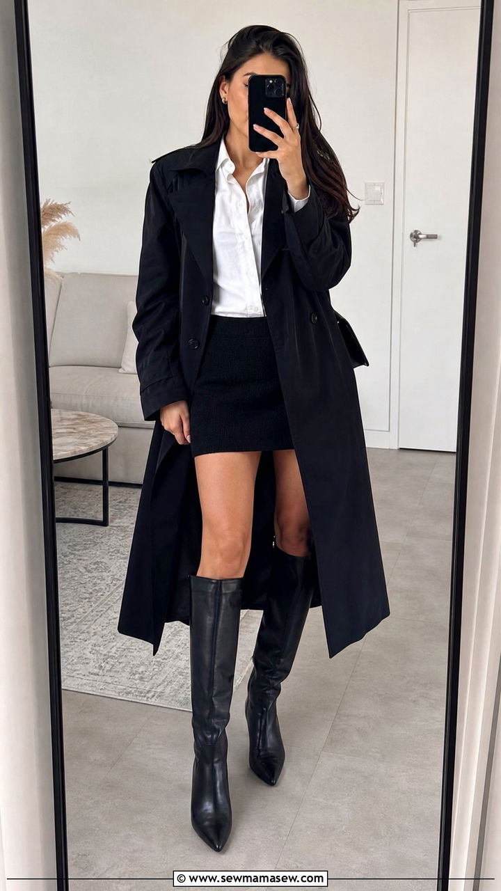 Black Trench Coat With Mini Skirt - 25 Black trench coat outfit ideas with a skirt
