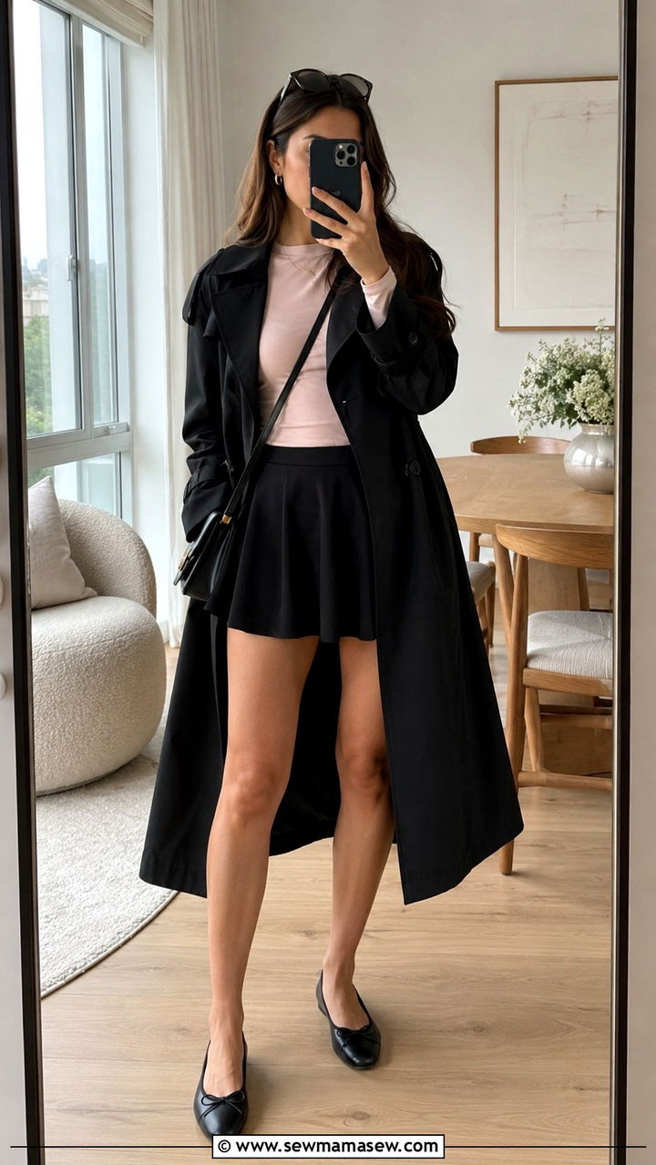 Black Trench Coat With Skater Skirt - 25 Black trench coat outfit ideas with a skirt