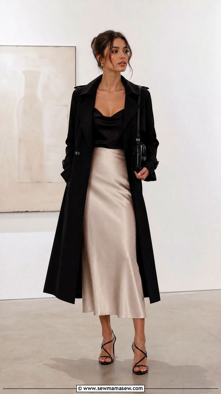 Black Trench Coat With Slip Skirt - 25 Black trench coat outfit ideas with a skirt