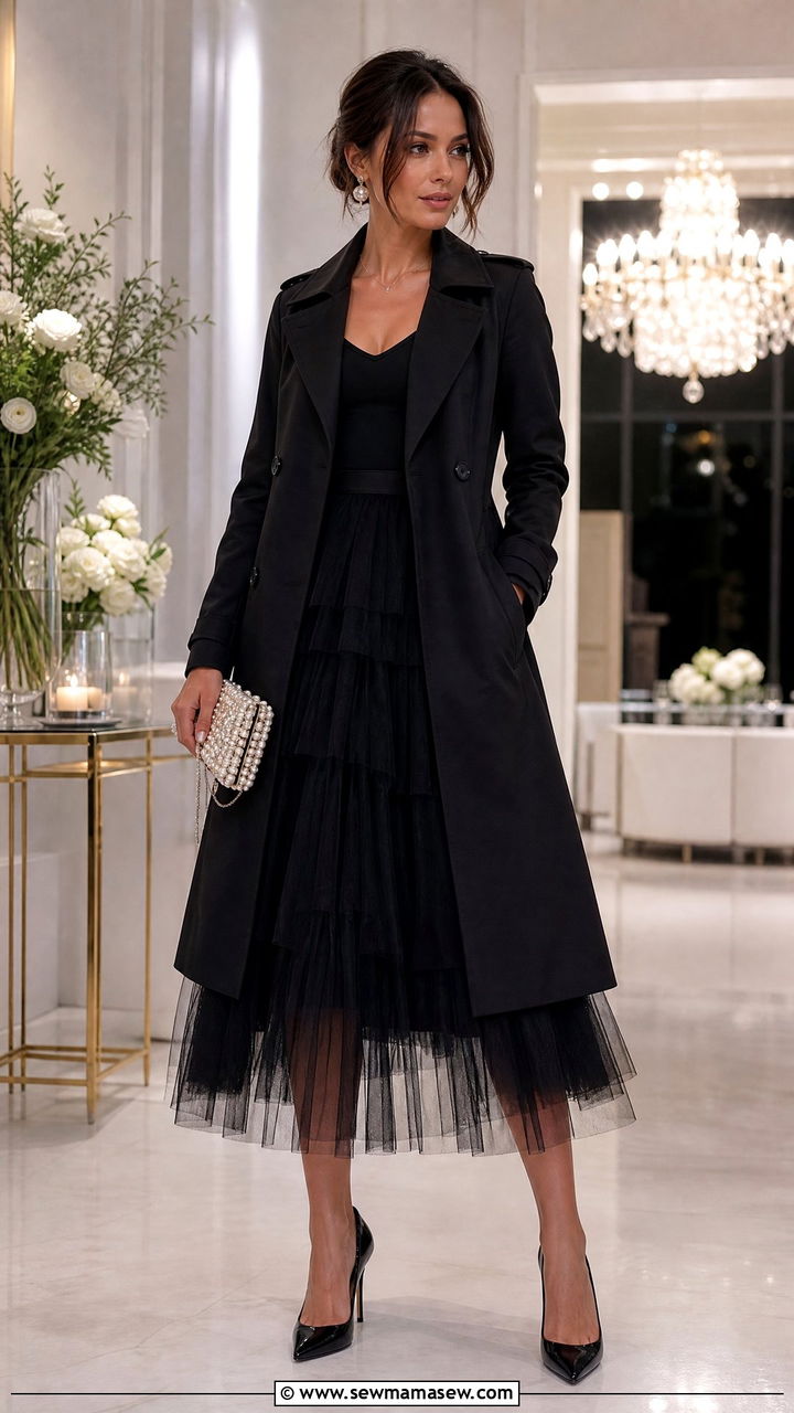 Black Trench Coat With Tulle Skirt - 25 Black trench coat outfit ideas with a skirt